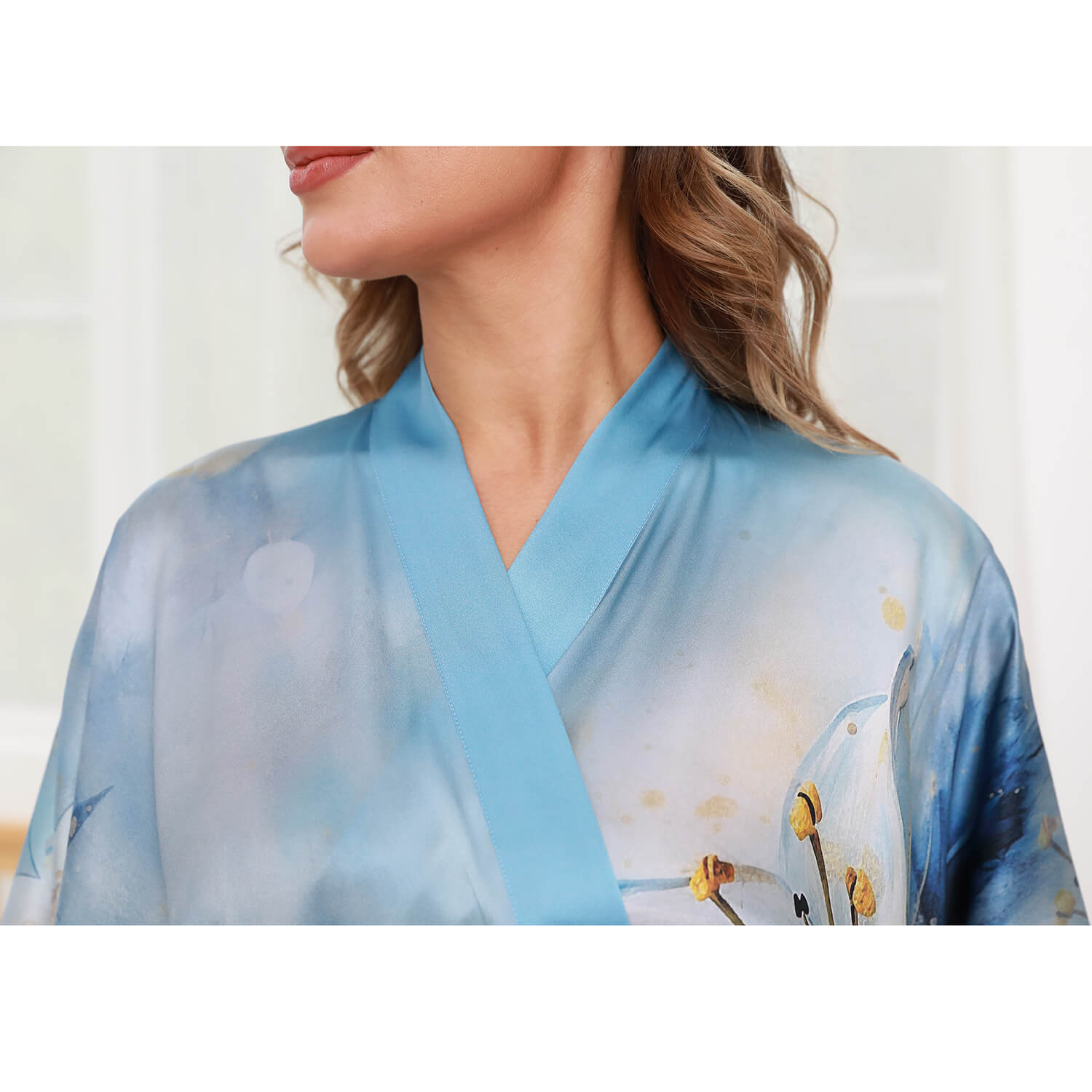 Womens Pure Silk Kimono Robes Long Floral Print Silk Robes
