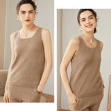 Women's Ribbed Knit Scoop Neck Sleeveless Cashmere Vest U - Neck Cashmere Tank