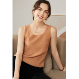 Women's Ribbed Knit Scoop Neck Sleeveless Cashmere Vest U - Neck Cashmere Tank