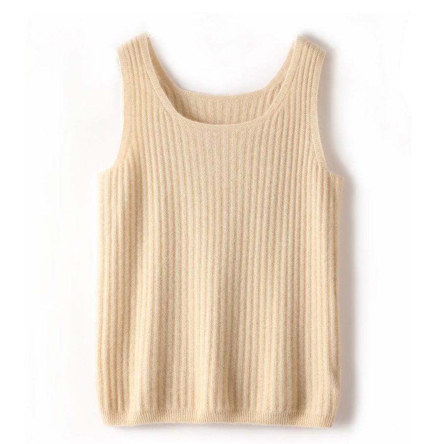 Women's Ribbed Knit Scoop Neck Sleeveless Cashmere Vest U - Neck Cashmere Tank