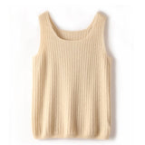 Women's Ribbed Knit Scoop Neck Sleeveless Cashmere Vest U - Neck Cashmere Tank