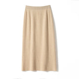 Womens Ribbed Knit Cashmere Skirt High Waist Cashmere Sweater Skirt Beige XS
