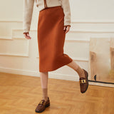 Womens Ribbed Knit Cashmere Skirt High Waist Cashmere Sweater Skirt Caramel XS