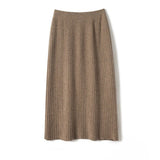 Womens Ribbed Knit Cashmere Skirt High Waist Cashmere Sweater Skirt Taupe XS