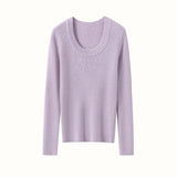 Womens Scoop Neck Cashmere Sweater Long Sleeve Cashmere Knit Top Beige XS