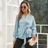 Womens Silk Blouse 100% Long Sleeves Silk Wrap Blouse