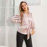 Womens Silk Blouse 100% Long Sleeves Silk Wrap Blouse