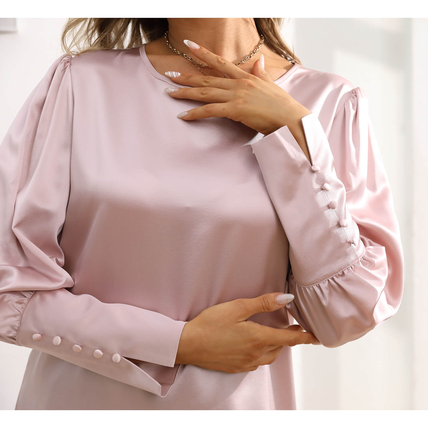 Women's Silk Blouse Work Round Neck Dressy Silk Shirts