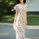 Womens Silk Floral Dress V Neck Silk Midi Dress Flutter Sleeves Silk Dress
