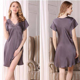 Women's Silk Nightdress V Neck Mulberry Lace Silk Nightgown