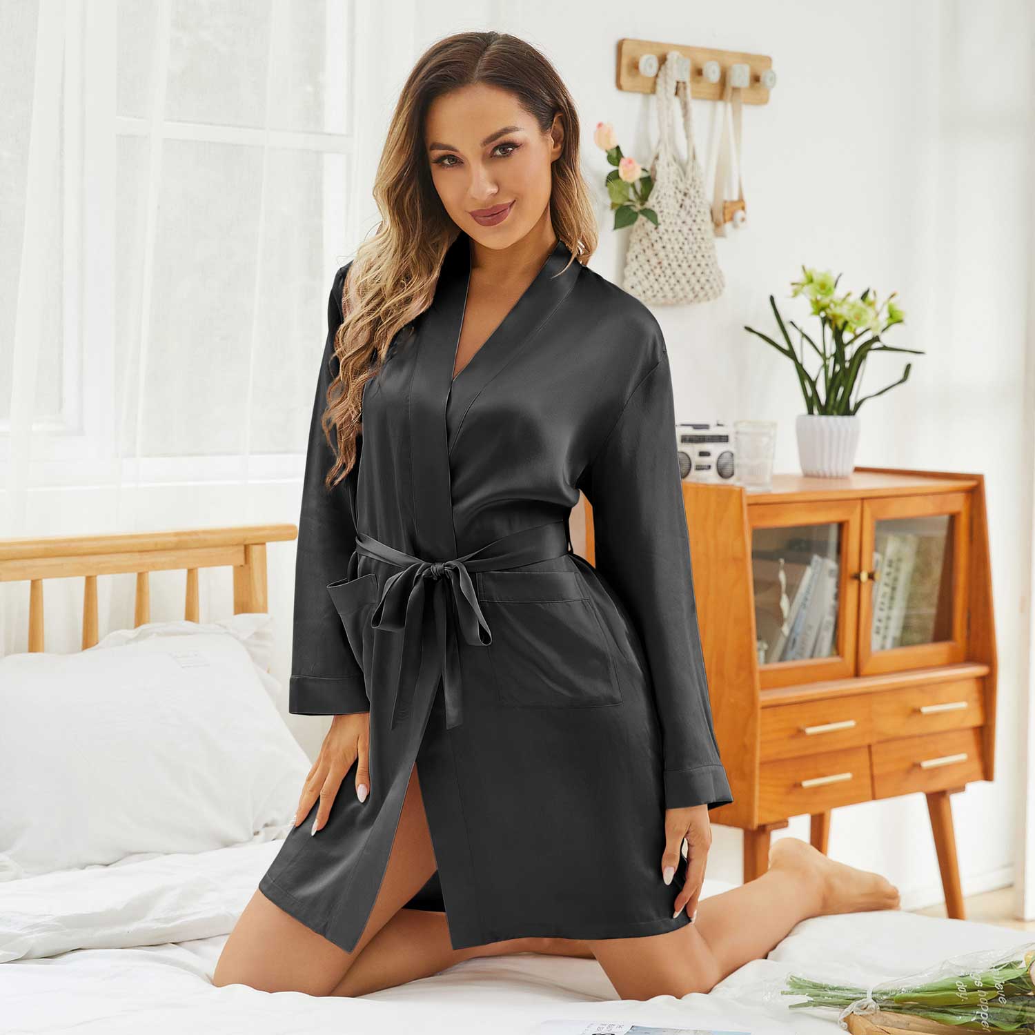 Womens Silk Robes 100% Mulberry Pure Silk Robe For Bridesmaids