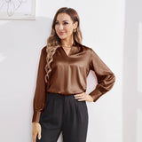 Women's Silk Shirts V Neck Long Sleeves Casual Work Tops