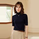 Womens Cashmere Sweater Short Sleeve Turtleneck Pure Cashmere Blouse