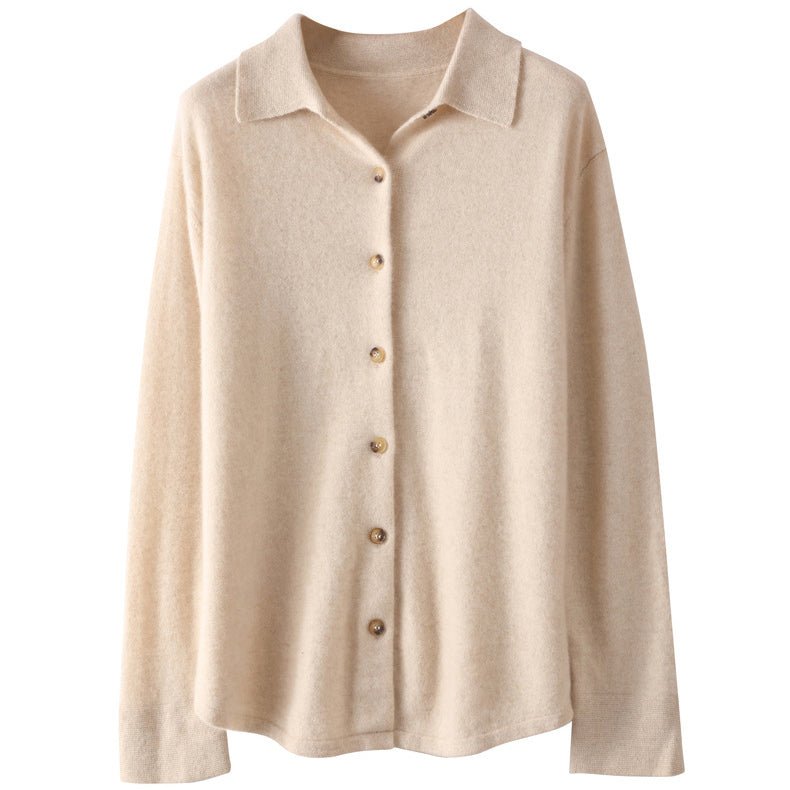 Womens Classic Button - Up Lapel Neck Cashmere Cardigan Ribbed Cuffs