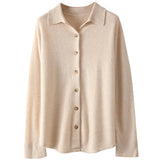Womens Classic Button - Up Lapel Neck Cashmere Cardigan Ribbed Cuffs
