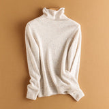 Womens Speckled Cashmere Sweater Long Sleeve Turtleneck Cashmere Pullover Ivory XS