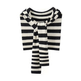 Womens Striped Cashmere Hooded Scarf Cashmere Knit Wrap with Hoodie