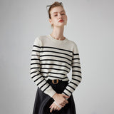 Womens Striped Cashmere Sweater Crew Neck Cashmere Jumper Pullover