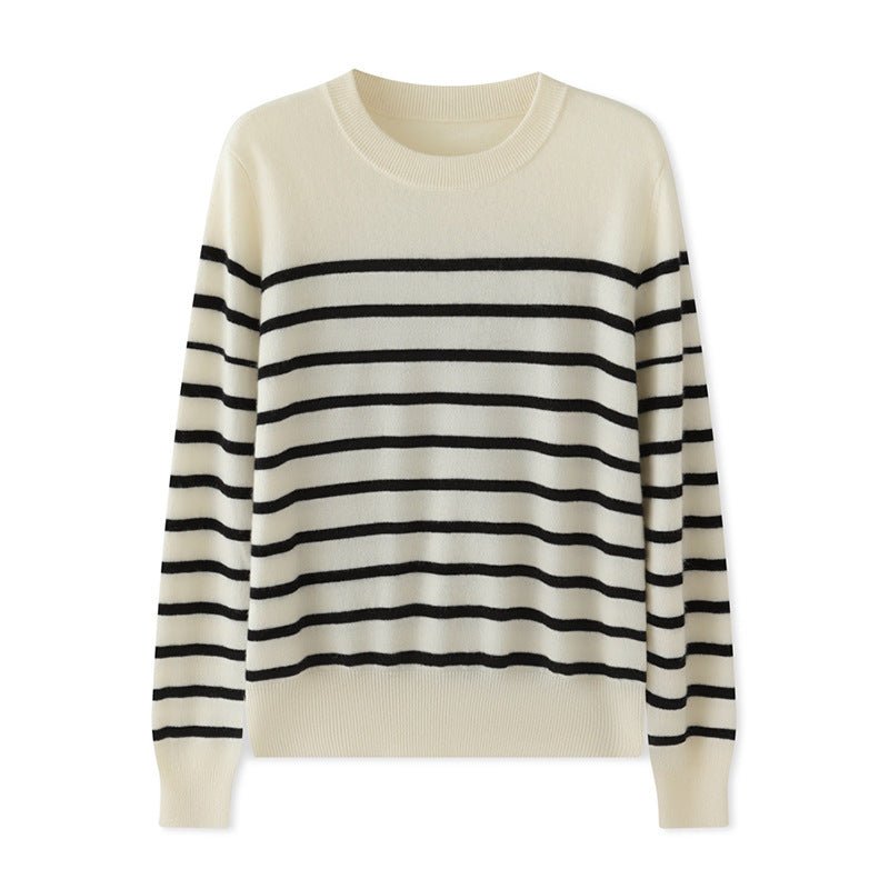 Womens Striped Cashmere Sweater Crew Neck Cashmere Jumper Pullover