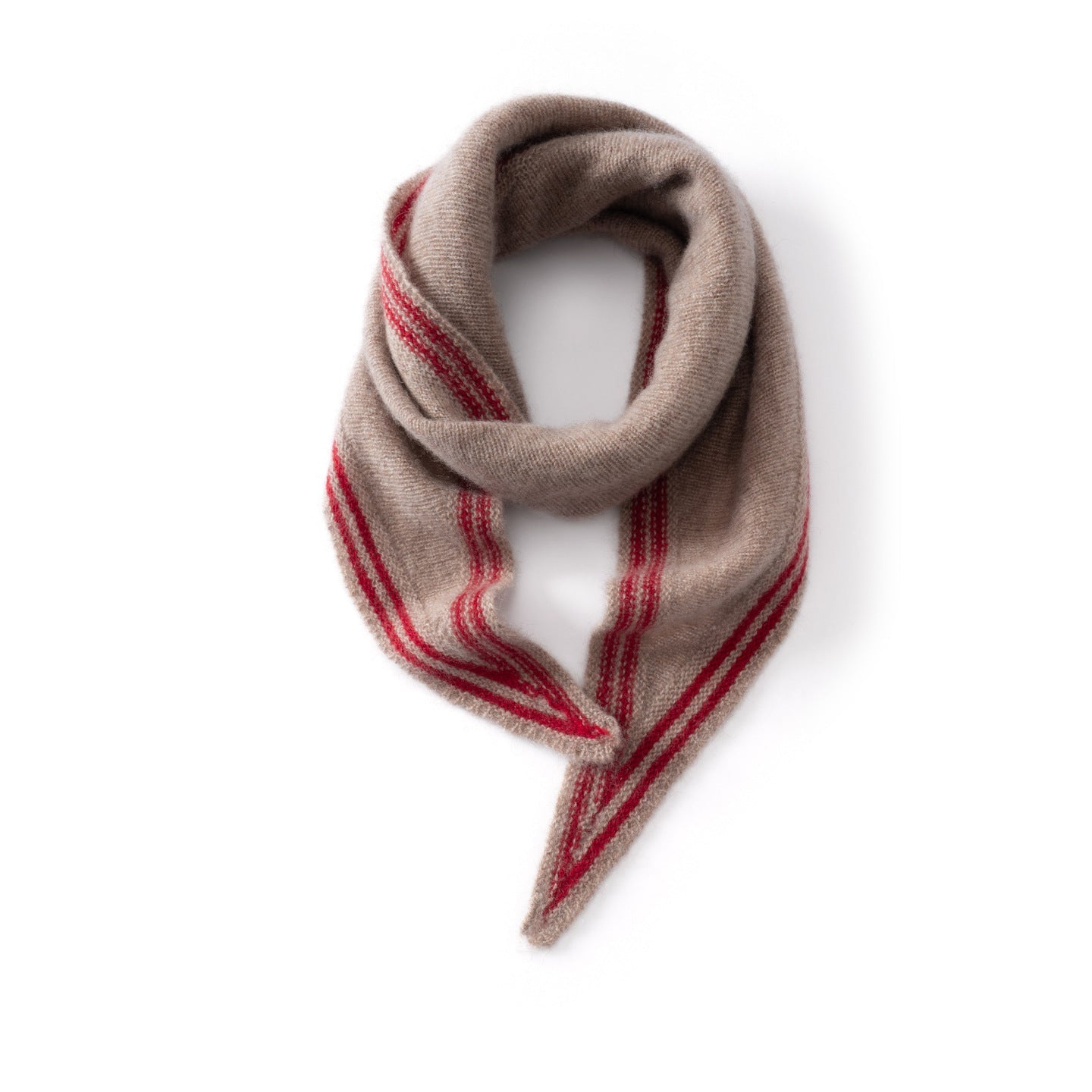 Womens Striped Cashmere Triangle Scarf Soft Knit Cashmere Neck Scarf Taupe S