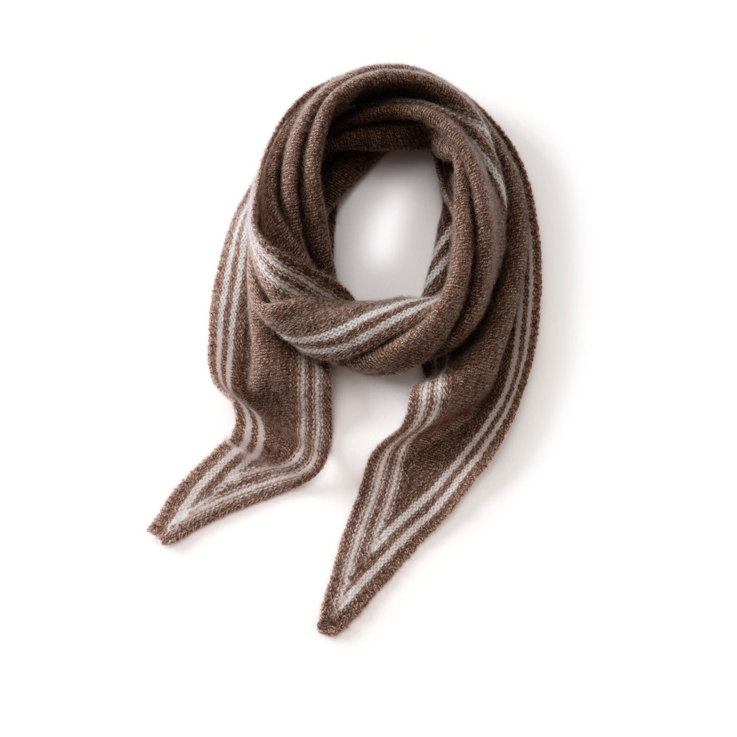 Womens Striped Cashmere Triangle Scarf Soft Knit Cashmere Neck Scarf Coffee S