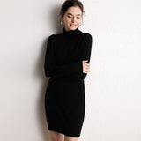 Womens Turtleneck Cashmere Dress Long Sleeve Knit Mini Sweater Dress Black XS