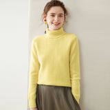 Womens Turtleneck Cashmere Sweater Chevron Knit Cashmere Pullover Yellow XS