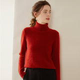 Womens Turtleneck Cashmere Sweater Chevron Knit Cashmere Pullover Claret XS
