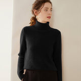 Womens Turtleneck Cashmere Sweater Chevron Knit Cashmere Pullover Black XS