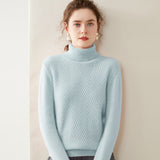 Womens Turtleneck Cashmere Sweater Chevron Knit Cashmere Pullover Light Blue XS