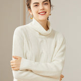 Womens Turtleneck Cashmere Sweater Cable - Knit Cashmere Pullover