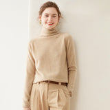 Womens Turtleneck Cashmere Sweater Long Sleeve Cashmere Knit Pullover Camel XS