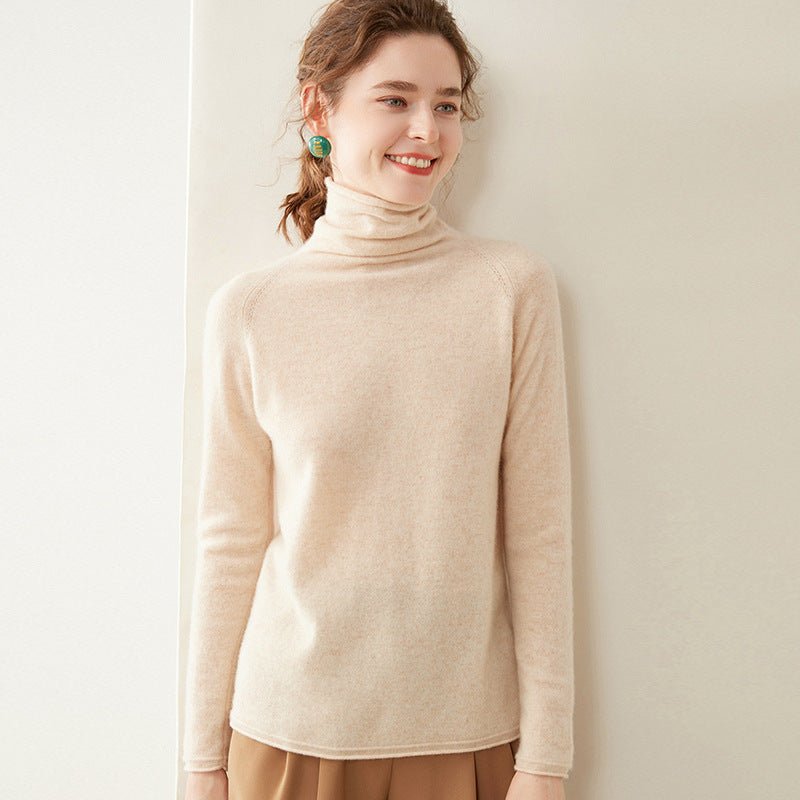 Womens Turtleneck Cashmere Sweater Long Sleeve Cashmere Knit Pullover Beige XS