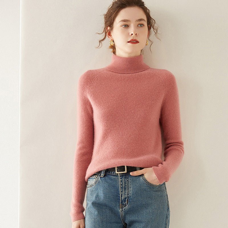 Womens Turtleneck Cashmere Sweater Long Sleeve Cashmere Tops Multi Colors Pink XS
