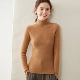 Womens Turtleneck Cashmere Sweater Long Sleeve Cashmere Tops Multi Colors Gold Camel XS