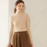 Womens Turtleneck Cashmere Sweater Long Sleeve Cashmere Tops Multi Colors Beige XS