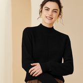 Womens Cashmere Mock Neck Sweater With Chevron Ribbed Detailing