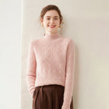 Womens Turtleneck Cashmere Sweater Textured Cashmere Knit Pullover Multi Colors Pink XS
