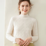 Womens Turtleneck Cashmere Sweater Textured Cashmere Knit Pullover Multi Colors White XS