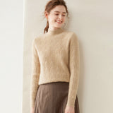 Womens Turtleneck Cashmere Sweater Textured Cashmere Knit Pullover Multi Colors Camel XS