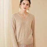 Womens V - Neck Cashmere Sweater Long Sleeve Warm Cashmere Sweater