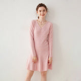 Womens V Neck Ribbed Cashmere Sweater Dress A Line Cashmere Knit Dress