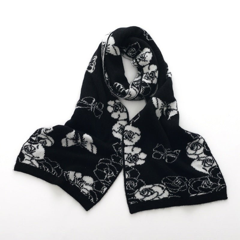 Womens Winter Cashmere Floral Scarf Long Cashmere Knit Wrap