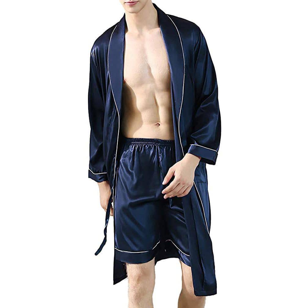  Bata tipo kimono de seda para hombre con bolsillo, bata de baño  para hombre, ropa de dormir de verano de satén para hombre, ropa de  descanso, larga, M, L, XL, XXL