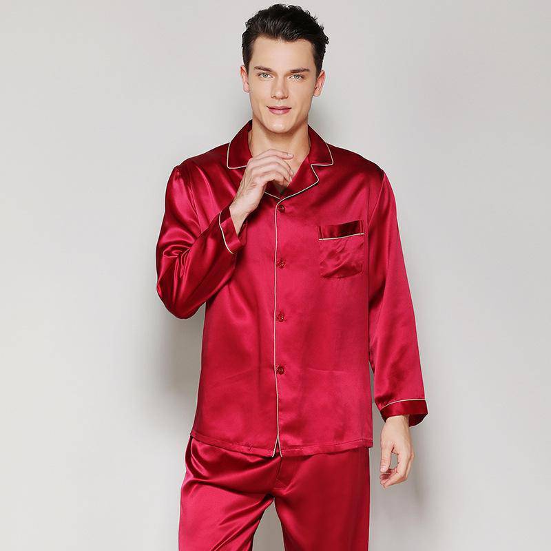 Pijama de seda roja para hombre