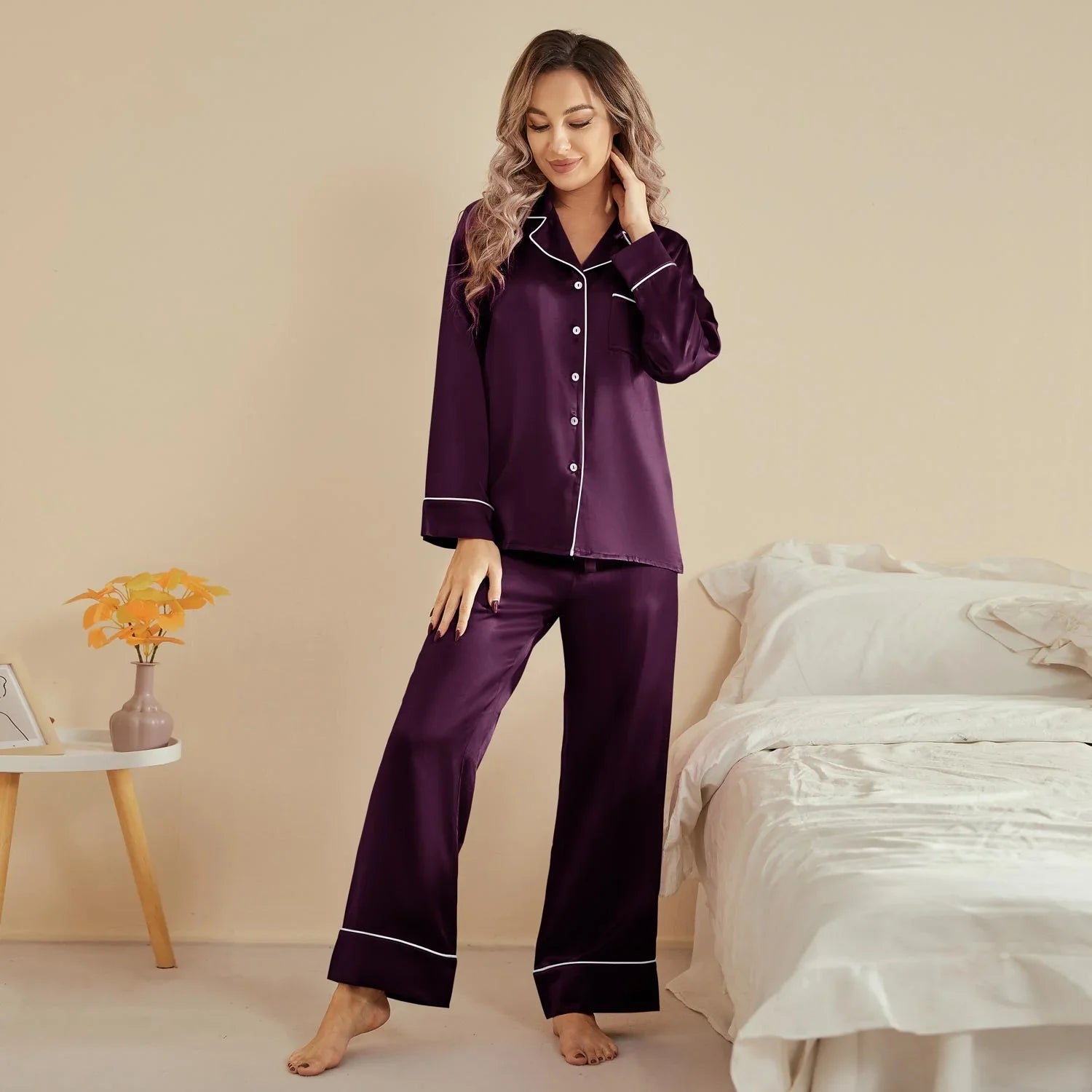 Pijama de seda morado