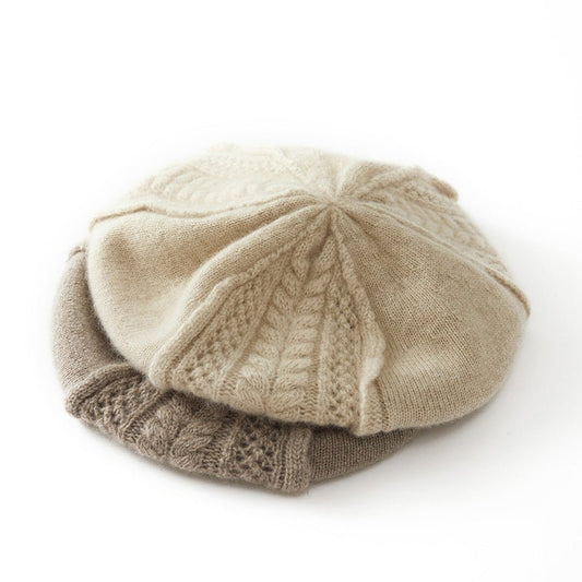 100% Cashmere Beret Hat for Women Soft Warm Ladies Cashmere Knitted Beanies Cap - slipintosoft