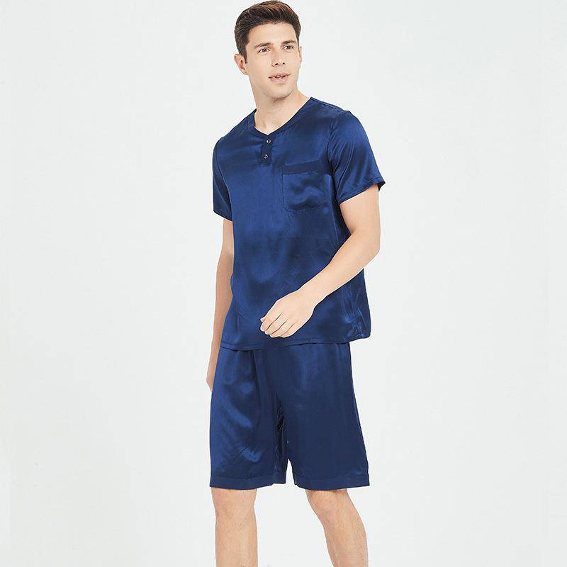 Mens Short Silk Pajama Set  Summer Silk Nightwear -  slipintosoft