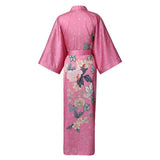 Luxury Long Silk Kimono Robe Hand Painted Cherry Blossom and Leaves - slipintosoft