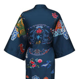 Ladies Short 100% Silk Kimono Robe Crane Printing Women Nightwear Spa Bathrobe - slipintosoft